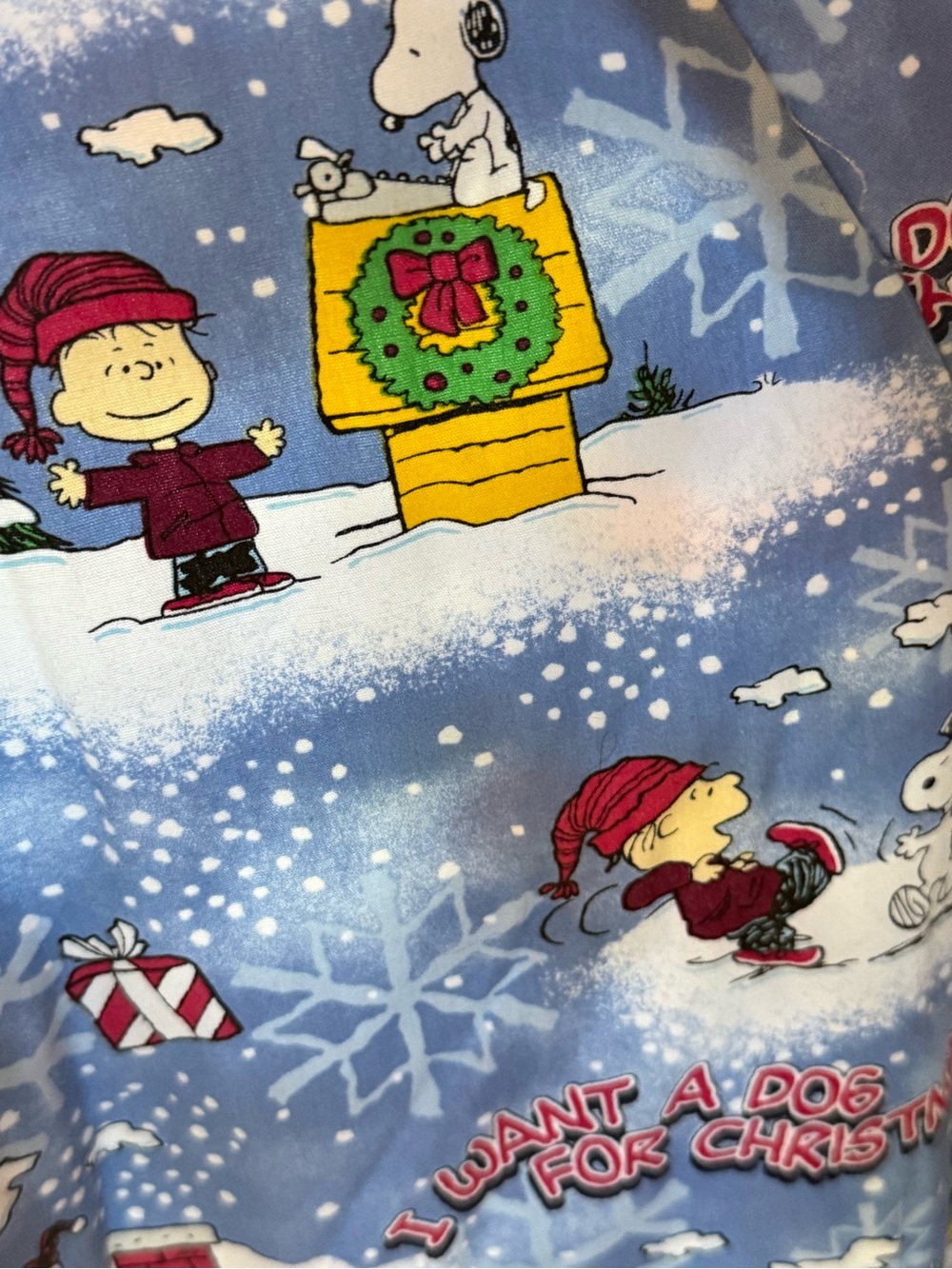 Scrubs Top Peanuts Snoopy Cartoon I Want a Dog for Chrismas Colorful XL - Picture 5 of 5